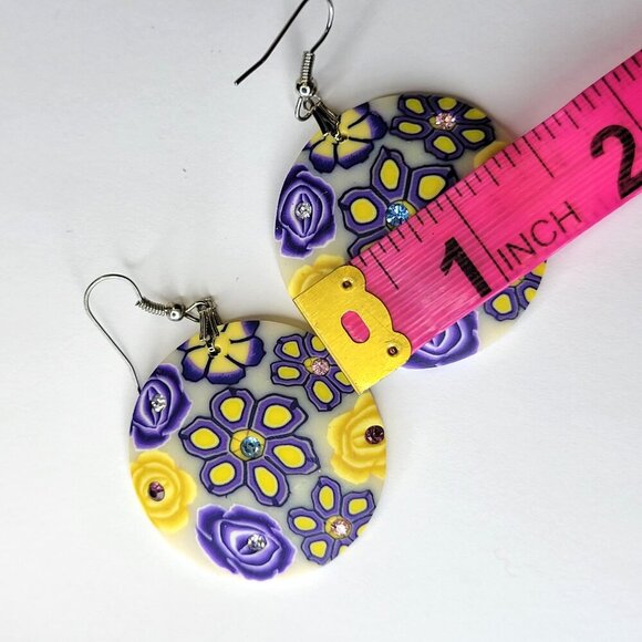 Floral Sequin Round Earrings Light Flower Earrings - Picture 4 of 4